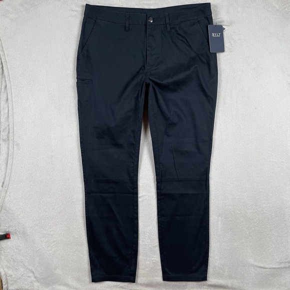 BYLT Chino Pants Mens 35x31 Navy Blue Tapered Stretch Commuter Golf Office New - Picture 1 of 10